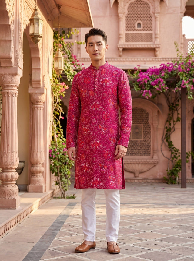 Magenta Paisley Kurta for Men: 3 Ways to Style TryBuy TB_21156
