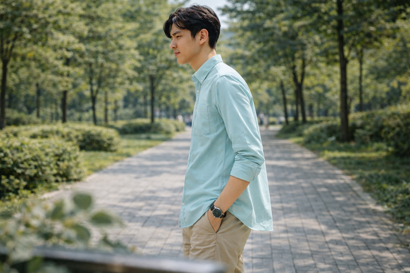 Men's Mint Blue Slim Fit Casual Shirt 8