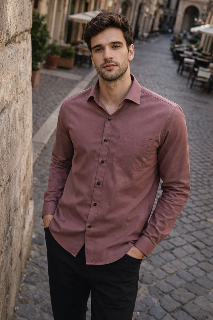 Men Mauve Solid Spread Collar Slim Fit Casual Shirt 2