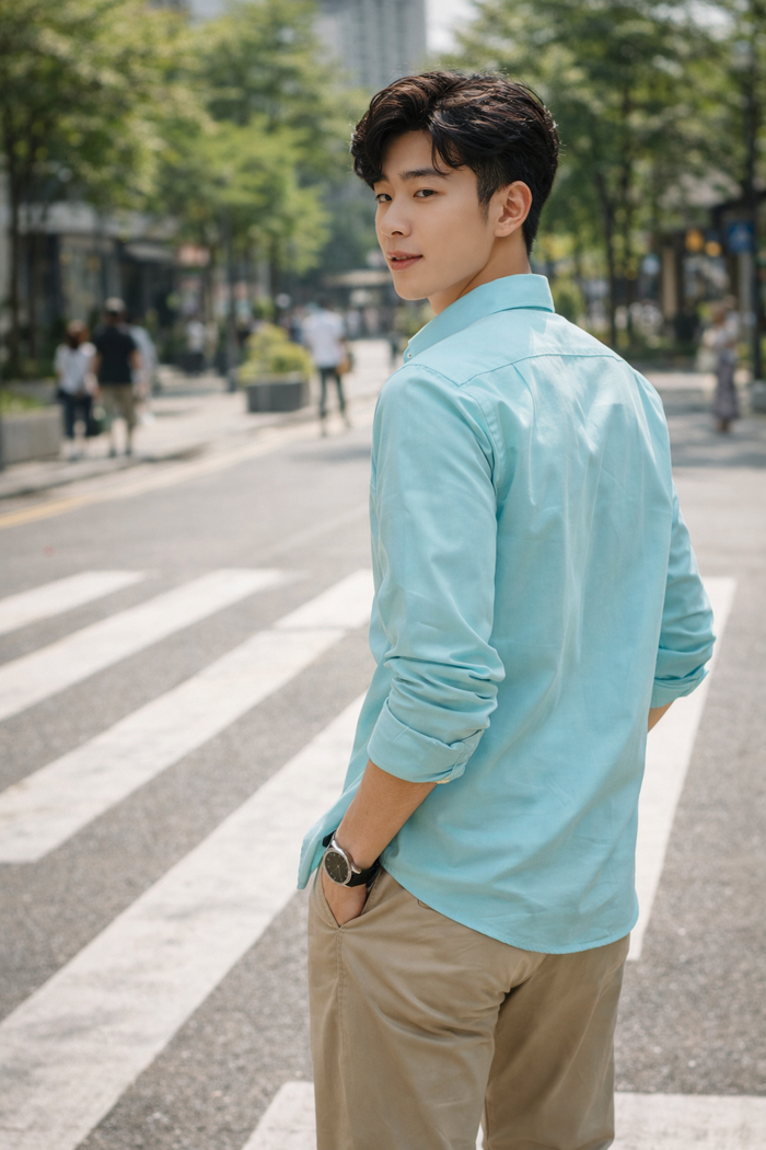 Men's Mint Blue Slim Fit Casual Shirt 2
