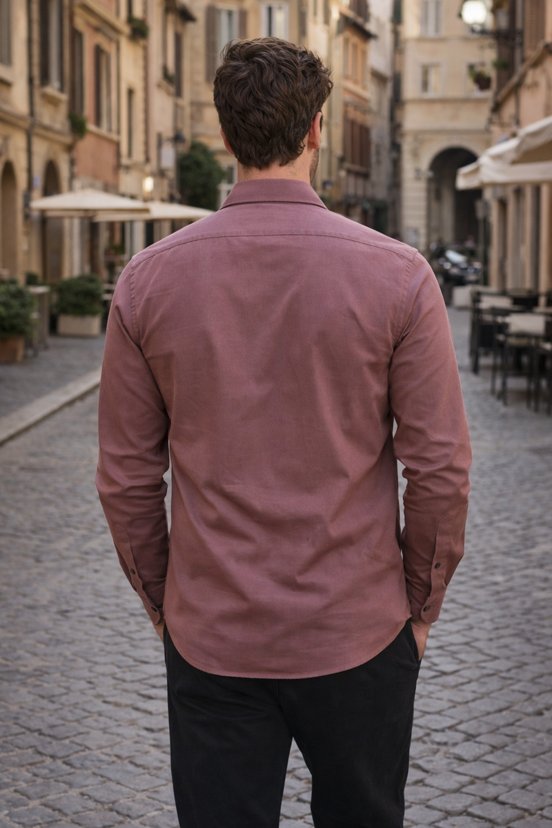 Men Mauve Solid Spread Collar Slim Fit Casual Shirt 3
