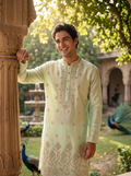 Men's Pistachio Green Embroidered Art Silk Kurta
