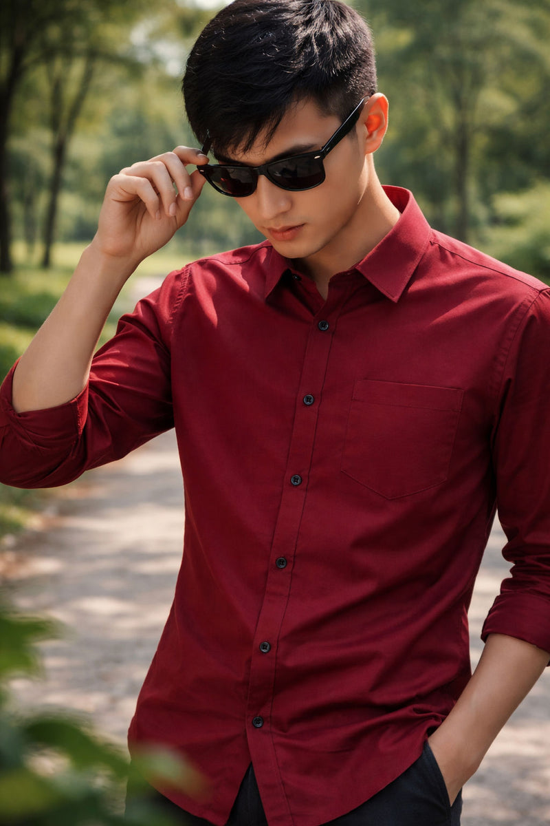 Mens Burgundy Slim Fit Casual Shirt 1
