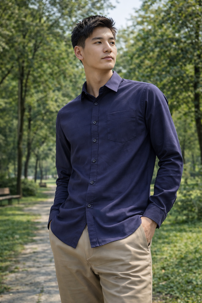 Men's Dark Blue Slim Fit Casual Shirt 2