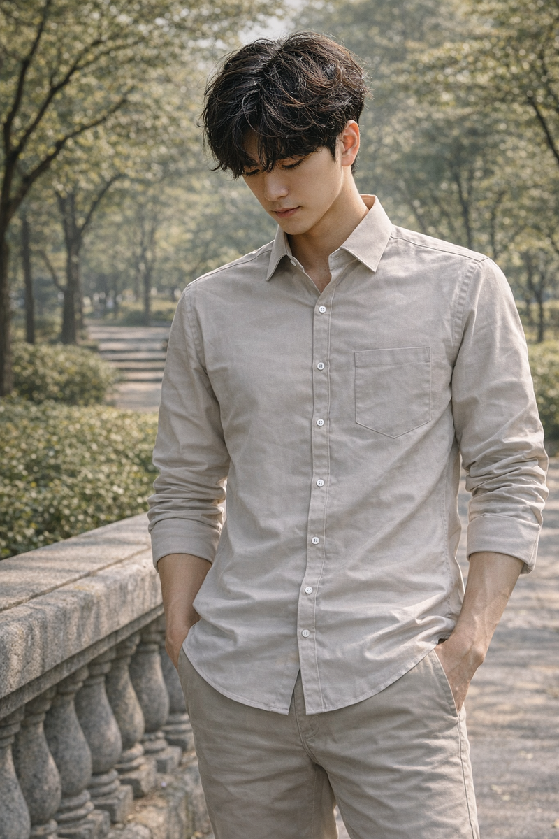Men's Cream Slim Fit Casual Shirt 8