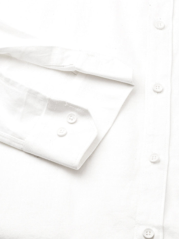 Solid White Cotton Linen Shirt for Men 2