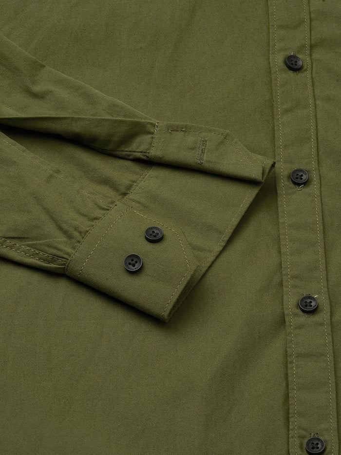Angers Army Green Solid Cotton Shirts for Men 2