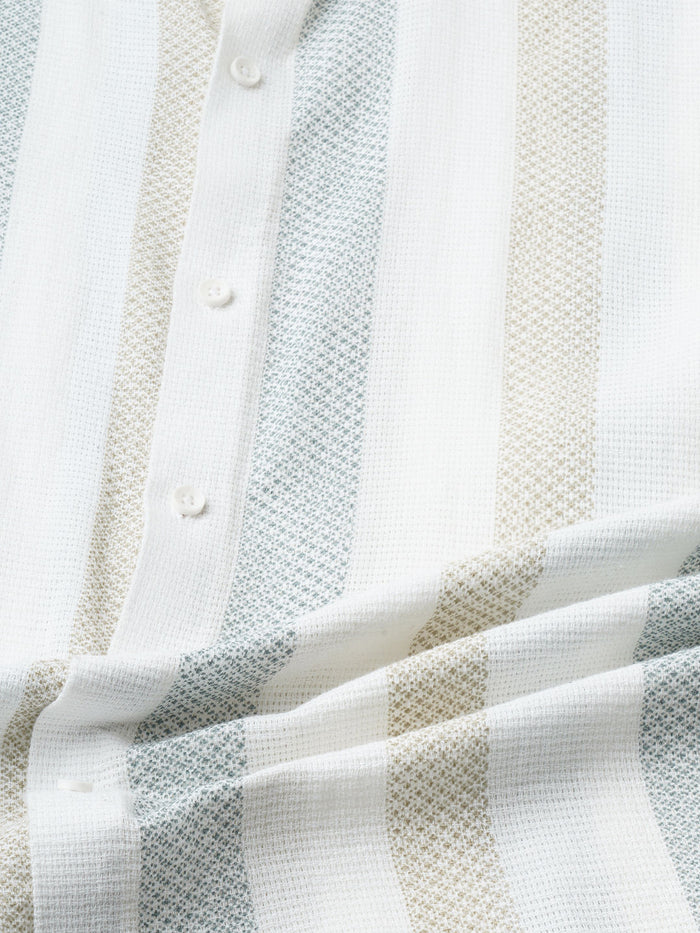Effortless Cultured Crochet Jute Cotton Striped Half Sleeves Shirt for Men 2