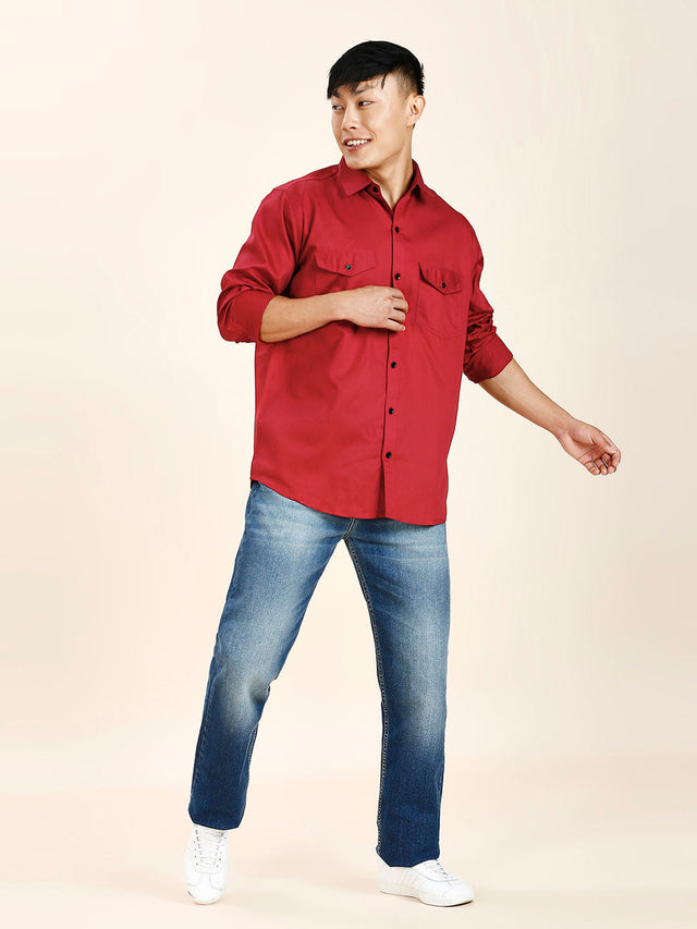 Red Double Pocket Shirt for Men — TryBuy®