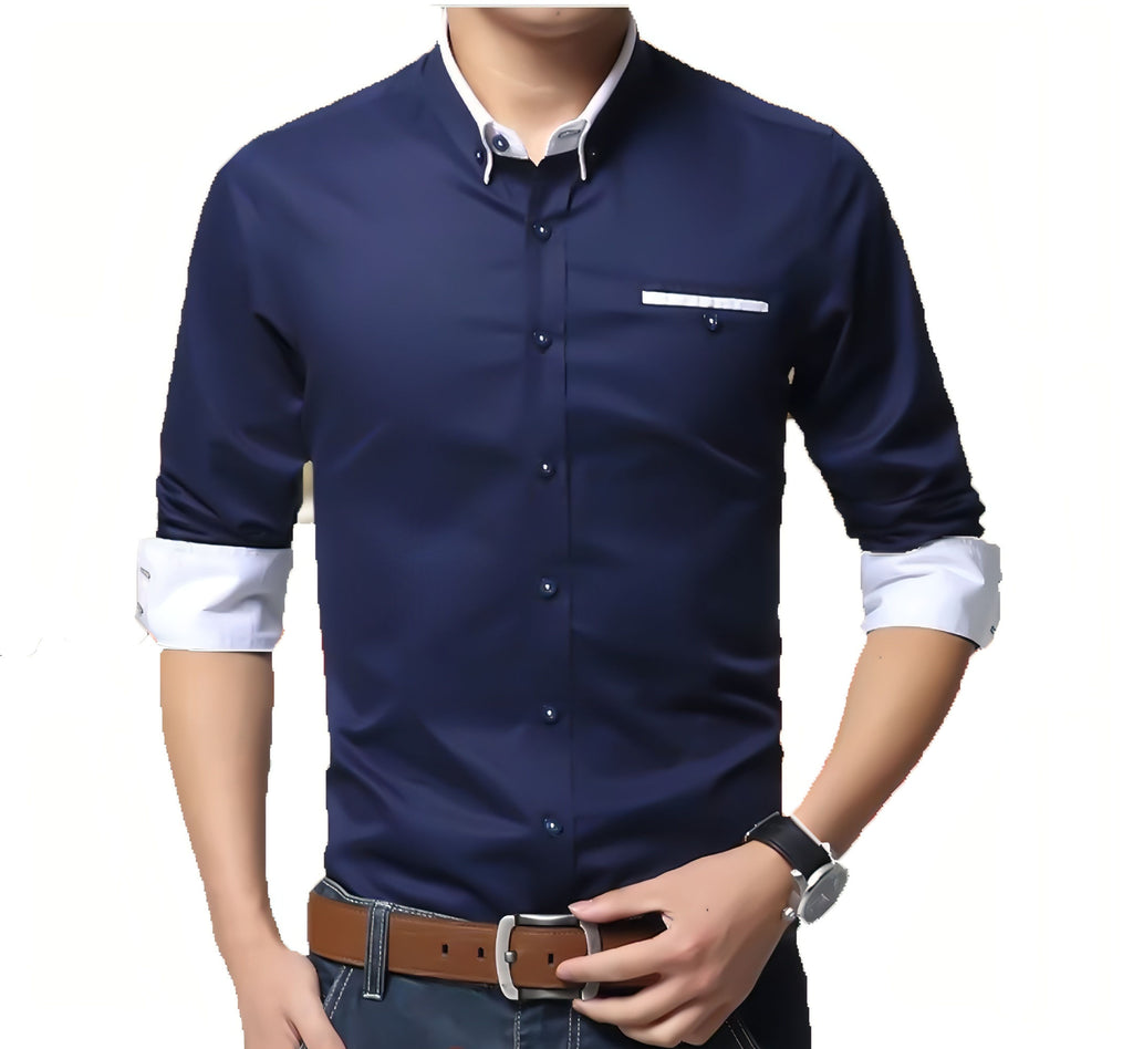 a man wearing a blue shirt and jeans