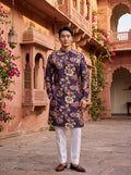 Men's Plum Purple Floral Festive Kurta