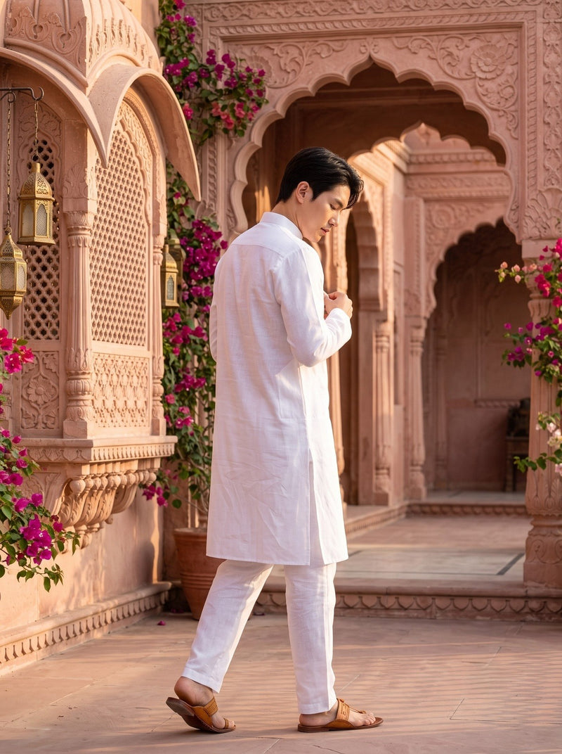 Men's White Magic Cloth Kurta Pyjama Set 10