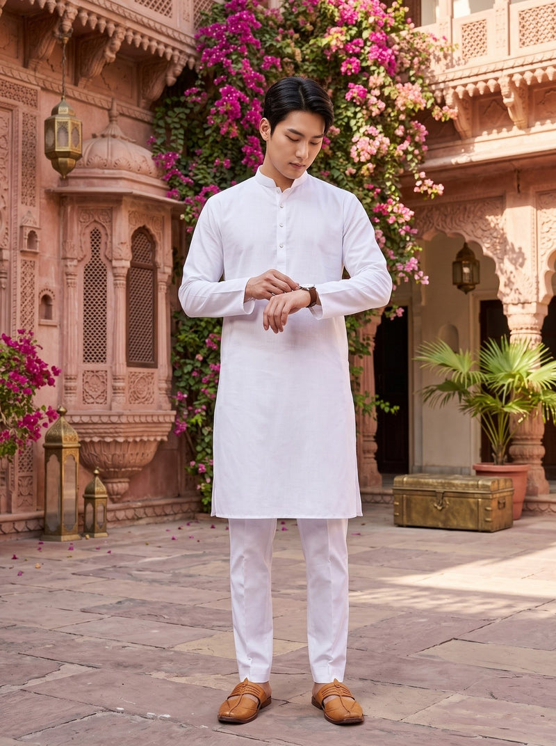 Men's White Magic Cloth Kurta Pyjama Set 11