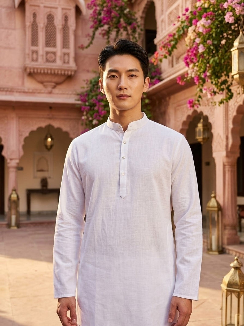 Men's White Magic Cloth Kurta Pyjama Set 4