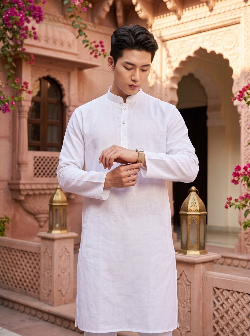 Men's White Magic Cloth Kurta Pyjama Set 1