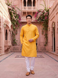 Men's Mustard Yellow Magic Cloth Kurta Pyjama Set