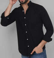 Button Down Black Cotton Men's Shirt