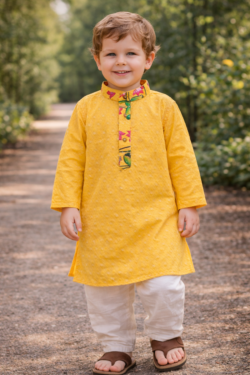 TryBuy Boys Yellow Embroidered Printed Kurta Pajama Set - Size 20 (3-4 Years) | TB_605_KID 9