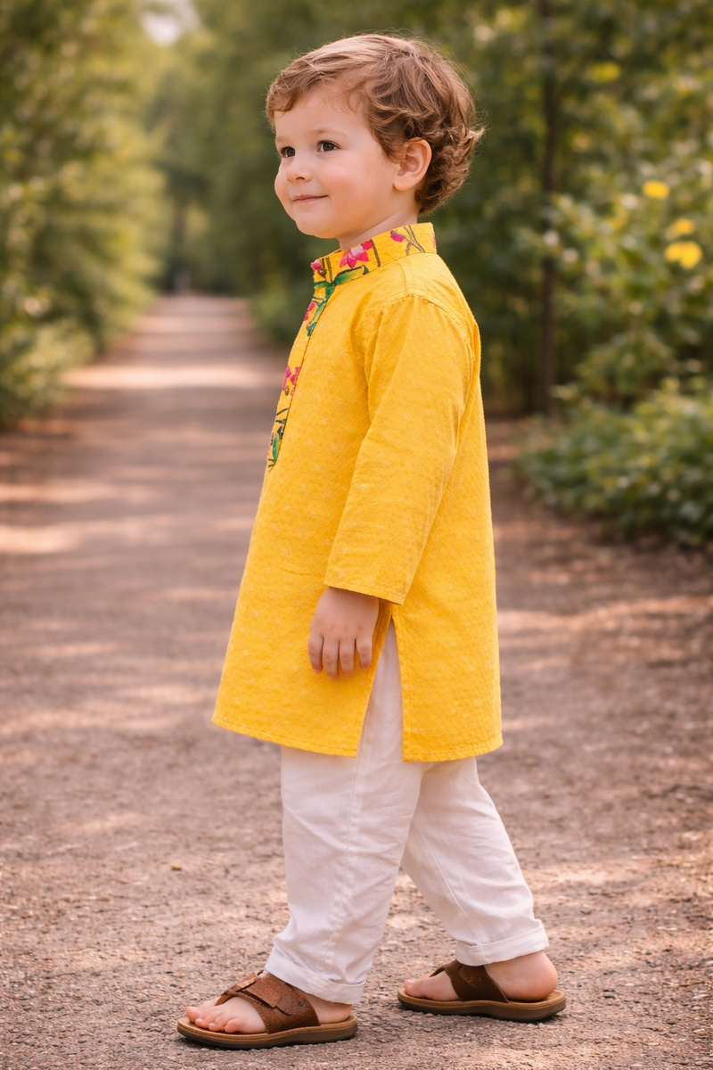 TryBuy Boys Yellow Embroidered Printed Kurta Pajama Set - Size 20 (3-4 Years) | TB_605_KID 7