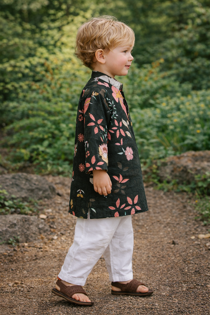 TryBuy Boys Black Floral Embroidered Printed Kurta Pajama Set - Size 20 (3-4 Years) | TB_610_KID 3
