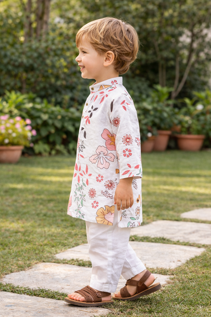TryBuy Boys White Floral Embroidered Printed Kurta Pajama Set - Size 20 (3-4 Years) | TB_617_KID 3