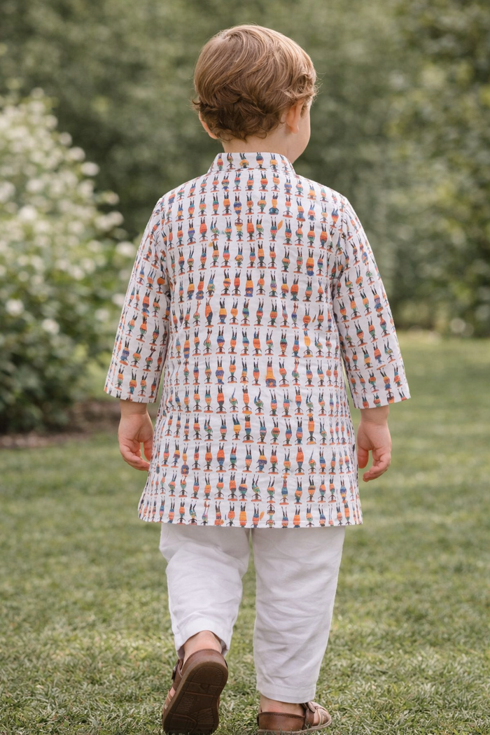 TryBuy Boys White Floral Embroidered Printed Kurta Pajama Set - Size 20 (3-4 Years) | TB_801_KID 2