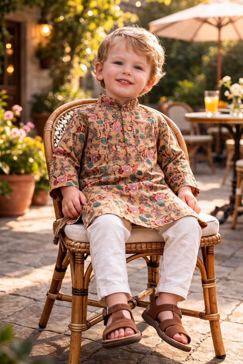 TryBuy Boys Mustard Embroidered Printed Kurta - Size 20 (3-4 Years) | TB_802_KID 8
