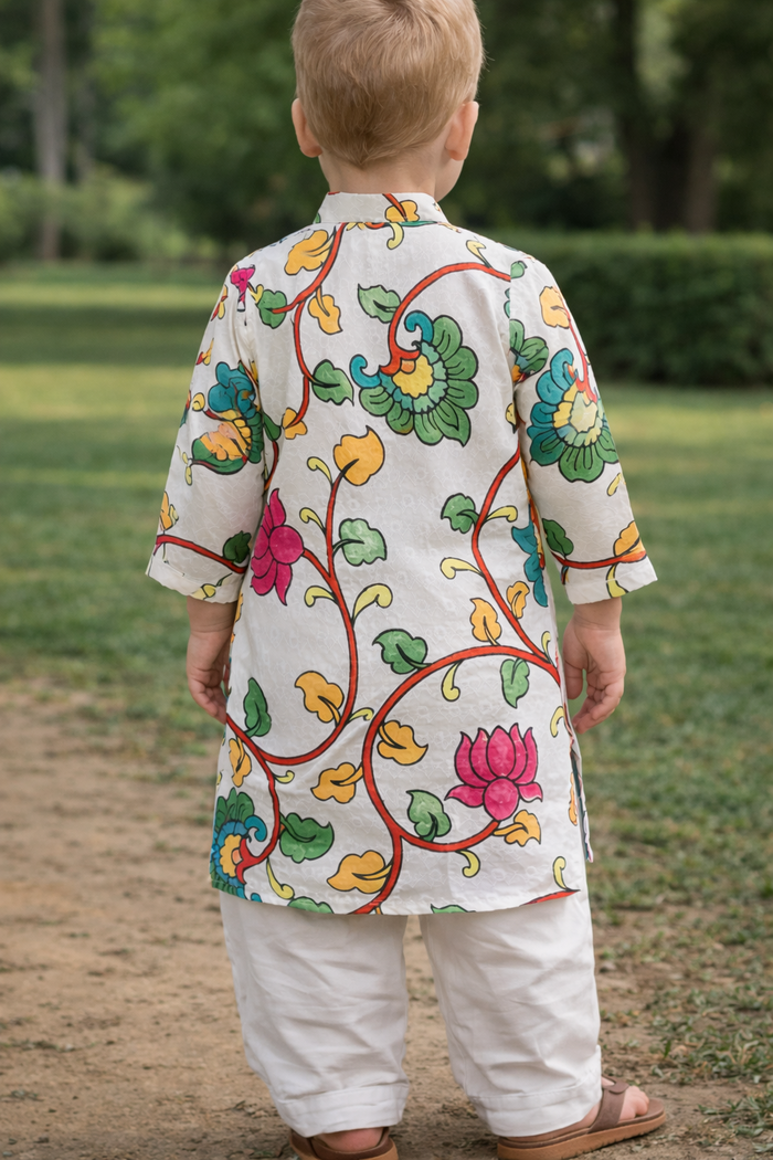 TryBuy Boys White Floral Embroidered Printed Kurta Pajama Set - Size 20 (3-4 Years) | TB_806_KID 2