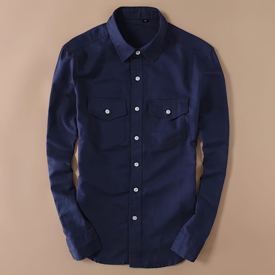 Korra navy double-pocket shirt for men, product view
