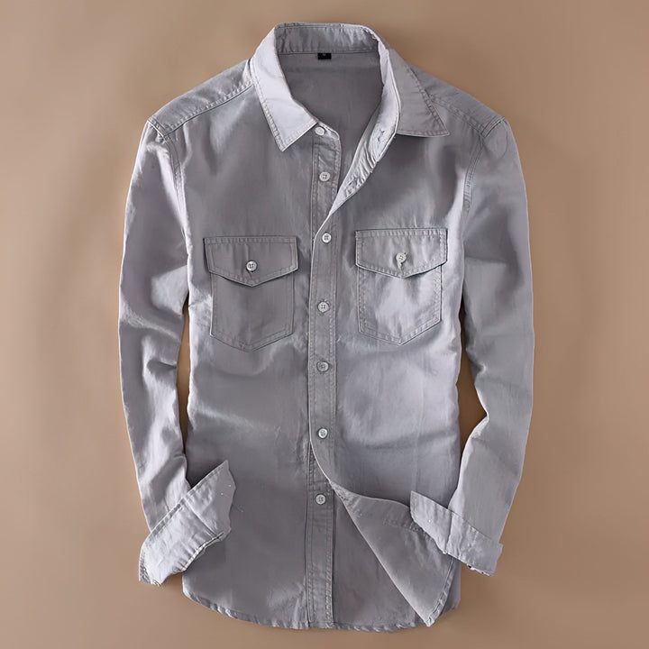 Exclusive Grey Cotton Linen Double Pocket Shirt for Men