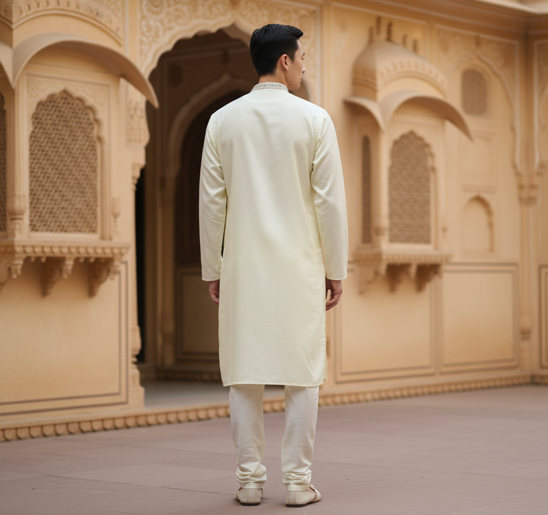 Men's Ivory Art Silk Blend Festive Embroidered Kurta 10