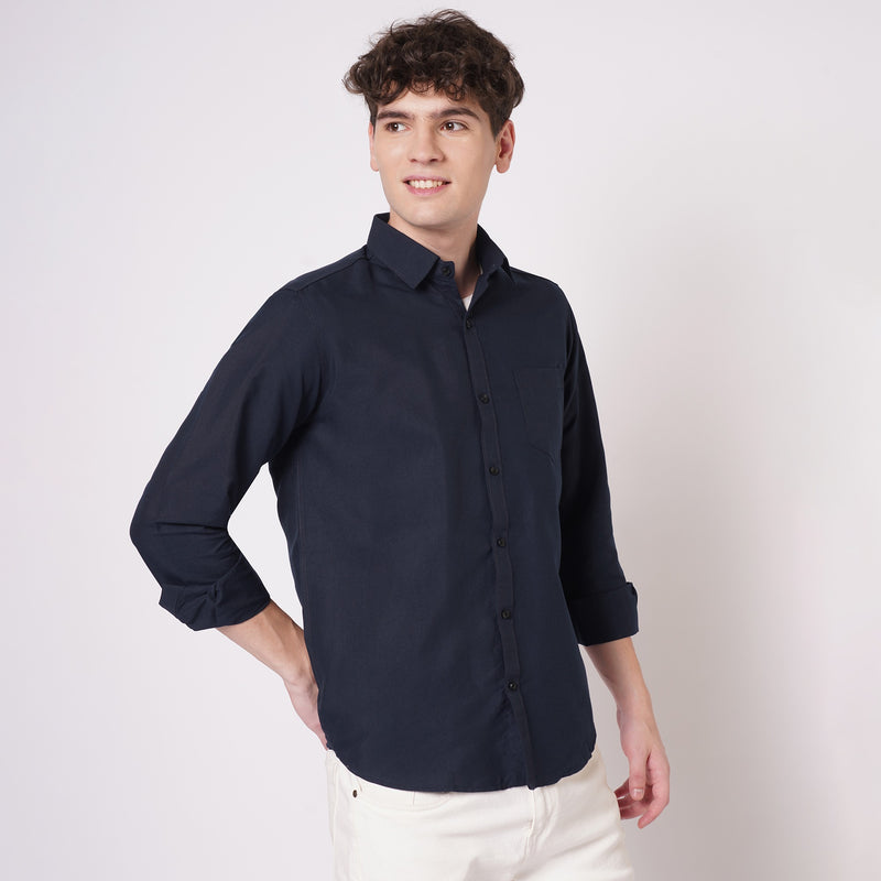 Navy Blue Cotton Shirt for Men 3