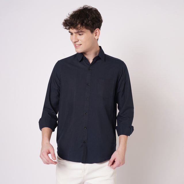 Navy Blue Cotton Shirt for Men — TryBuy®