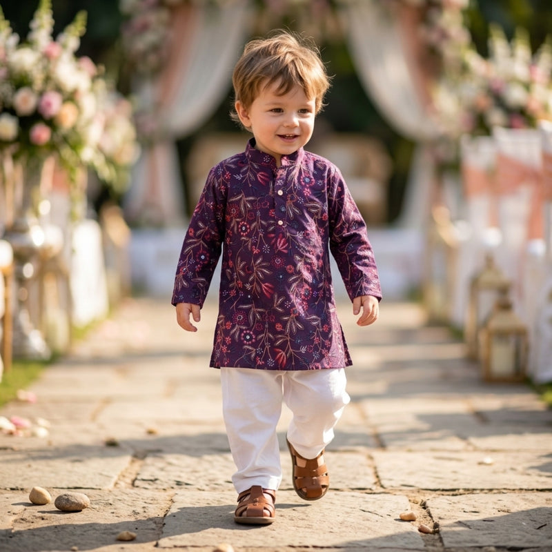 Boys Purple Floral Embroidered Cotton Blend Kurta – 2–3 Years 6