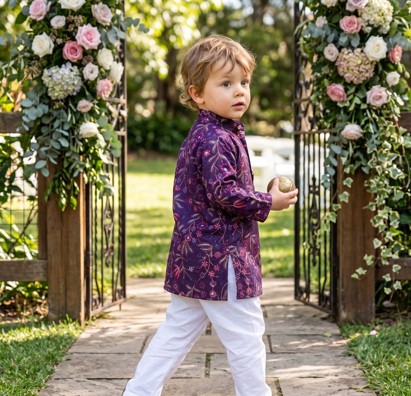 Boys Purple Floral Embroidered Cotton Blend Kurta – 2–3 Years 4