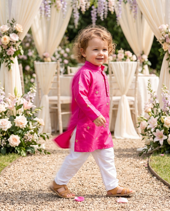Boys' Magenta Embroidered Kids Kurta – 2–3 Years 2