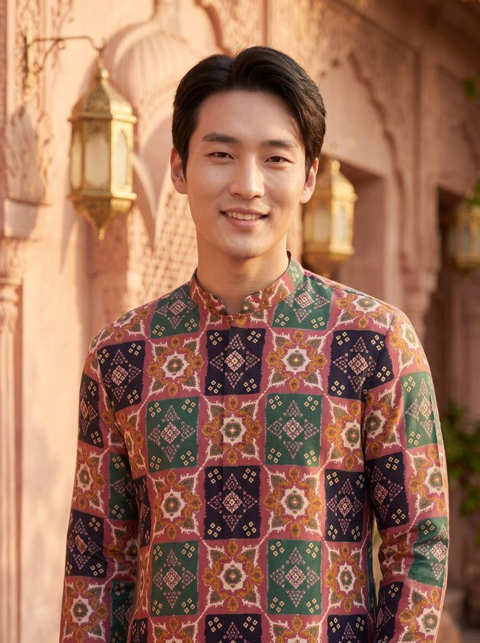 Men's Multicolour Geometric Printed Viscose Rayon Kurta 2