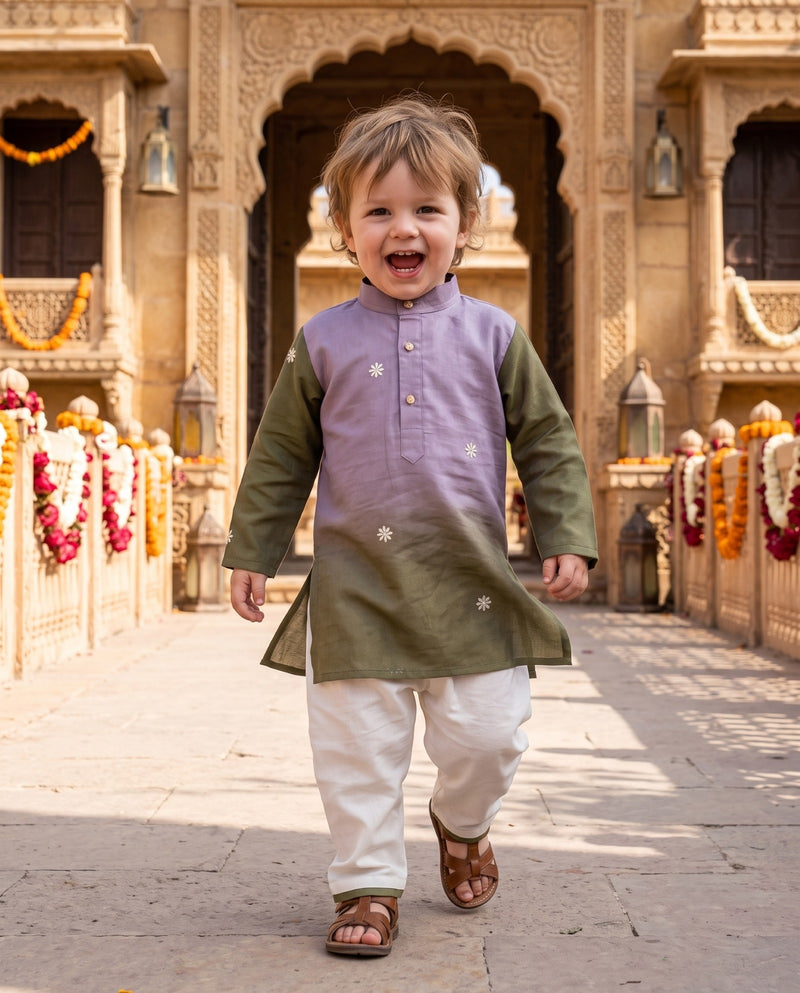 Boys Lavender & Olive Embroidered Lachka Kurta – 2–3 Years 9