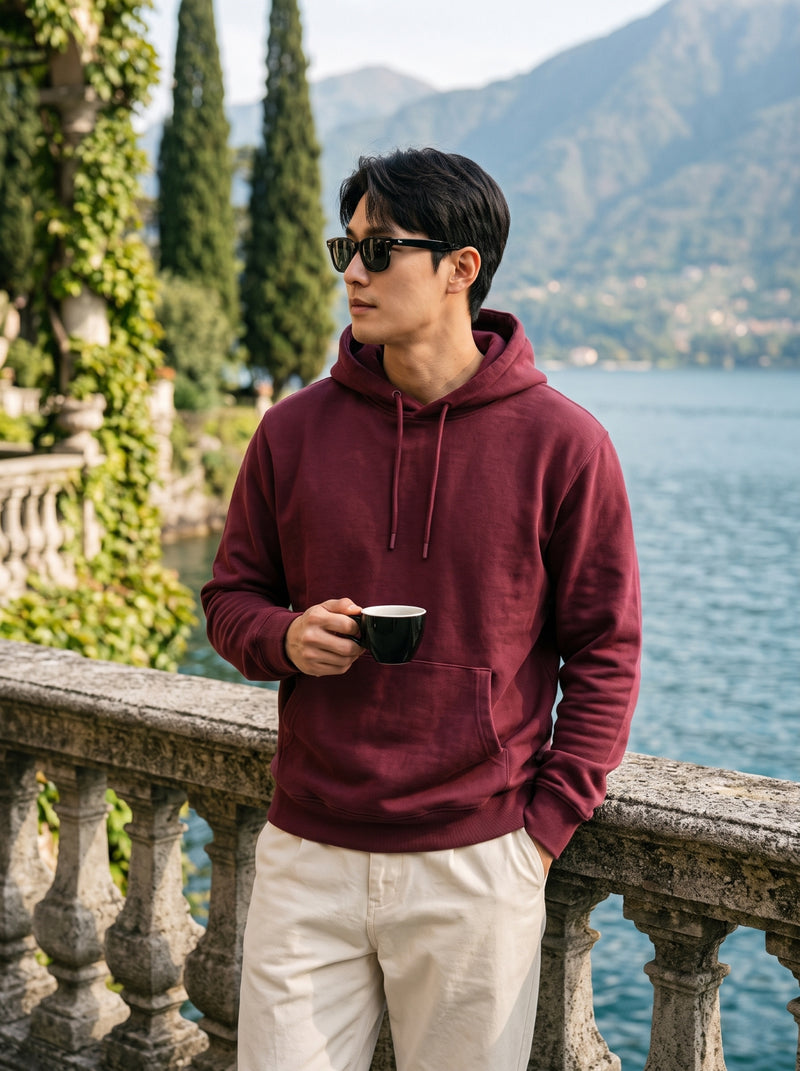 Men's Maroon 100% Cotton Pullover Hoodie 8