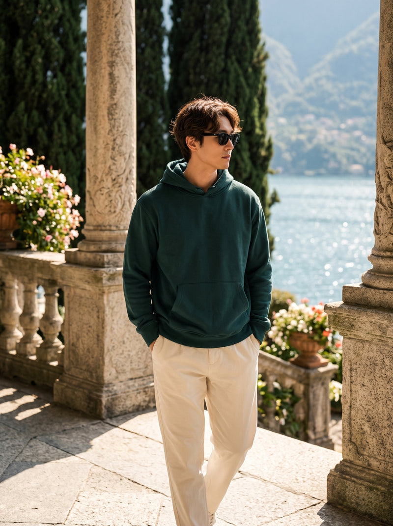 Men's Forest Green 100% Cotton Pullover Hoodie 1