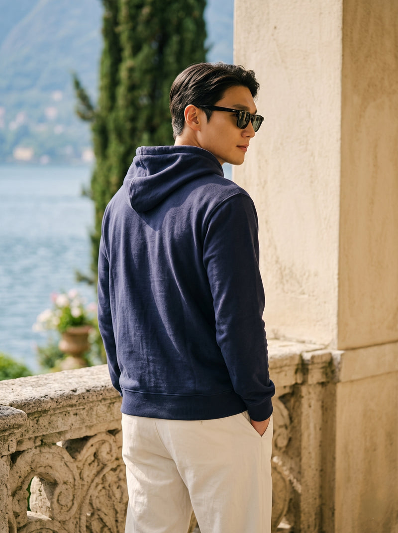 Men's Navy Blue 100% Cotton Pullover Hoodie 4
