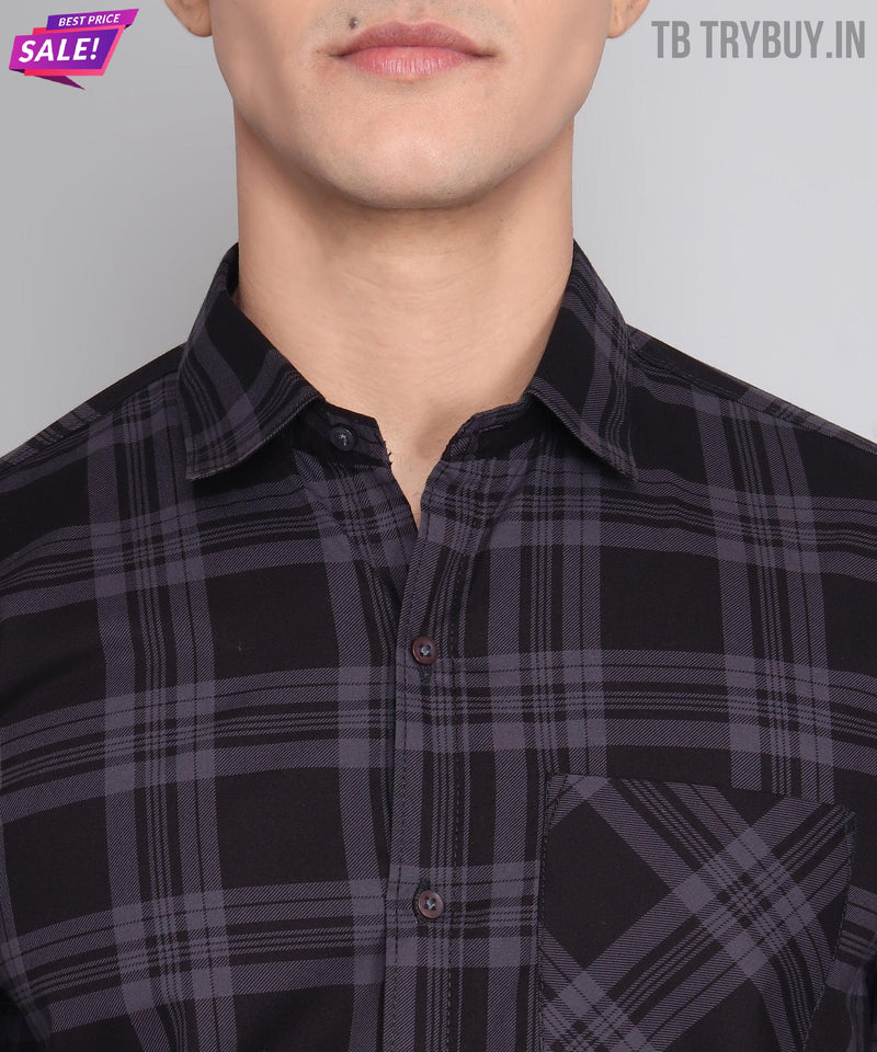 Black Grey Checked Cotton Shirt for Men 3