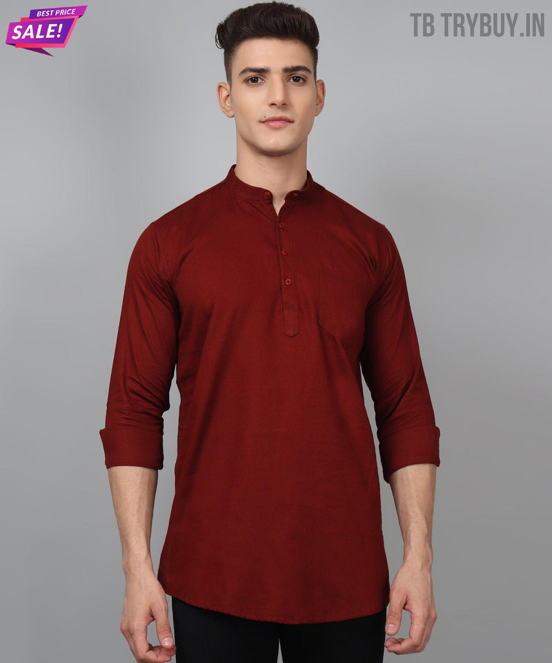 Men’s Maroon 100% Cotton Kurta 6