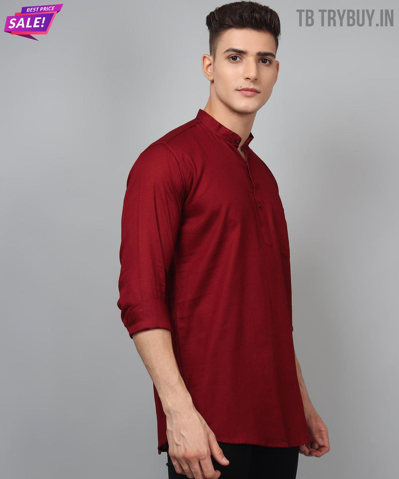 Men’s Maroon Regular Fit Cotton Kurta 5
