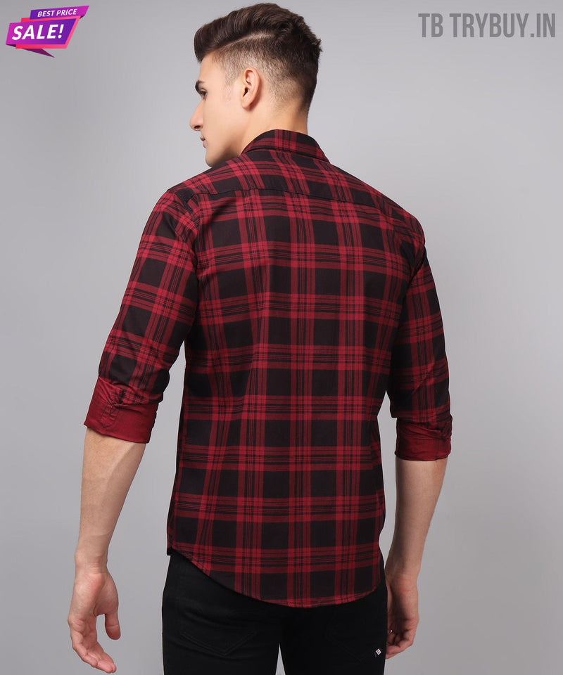Red Black Checked Cotton Shirt for Men 7