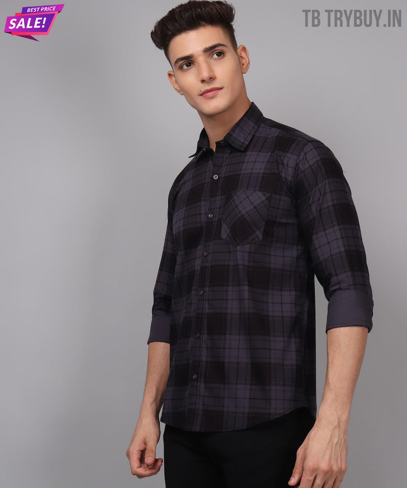 Grey Black Checked Cotton Shirt for Men 7