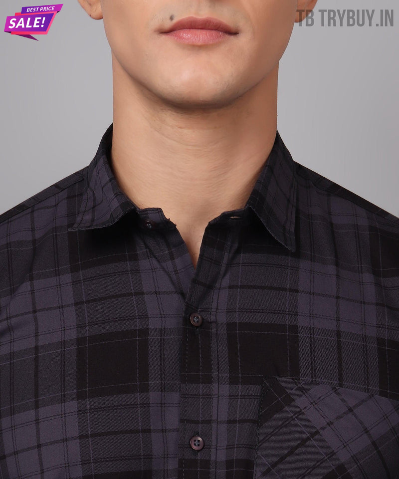 Grey Black Checked Cotton Shirt for Men 5