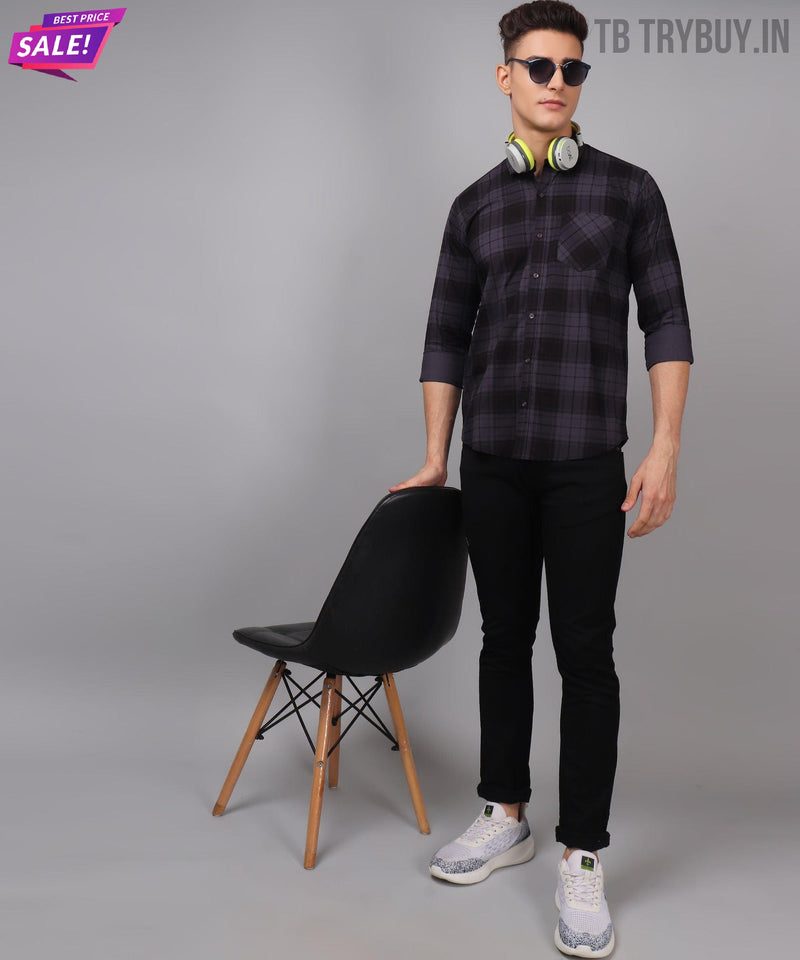 Grey Black Checked Cotton Shirt for Men 4