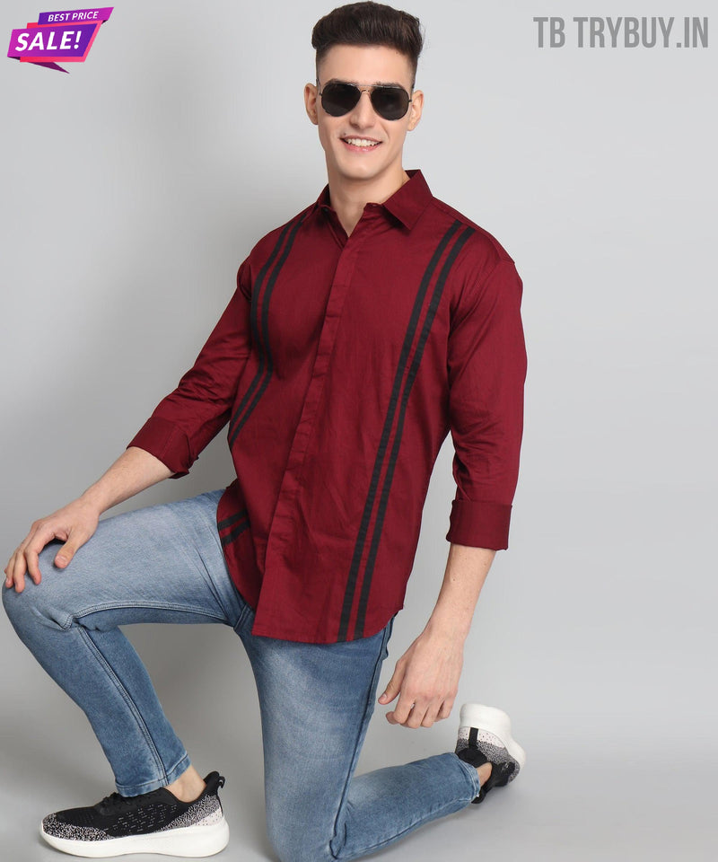 Maroon Black Striped Cotton Shirt for Men 5