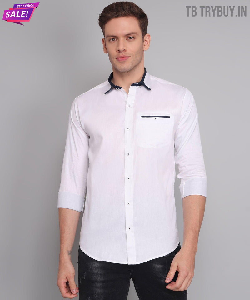 White Cotton Shirt for Men with Double Cuffs 7